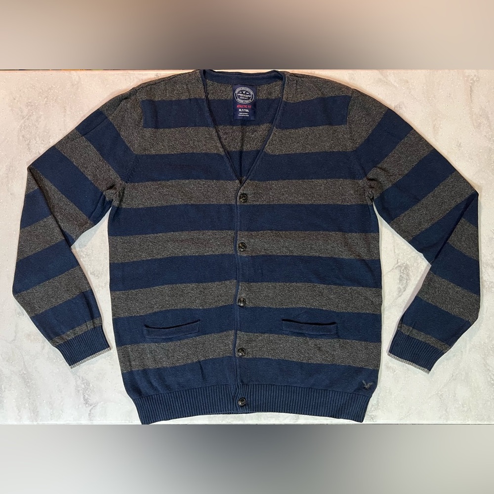American Eagle Outfitters Striped 100% Cotton Athletic Fit Cardigan Size XLT